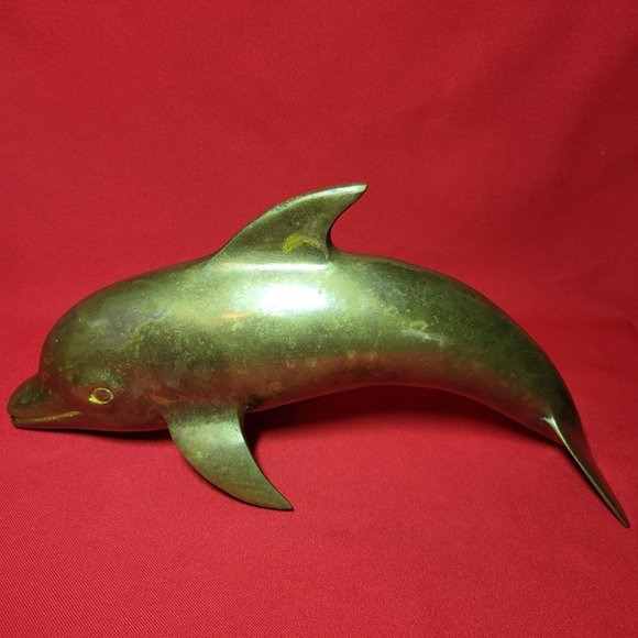 Vintage Mid Century Brass Dolphin Figurine 14" - Picture 2 of 11